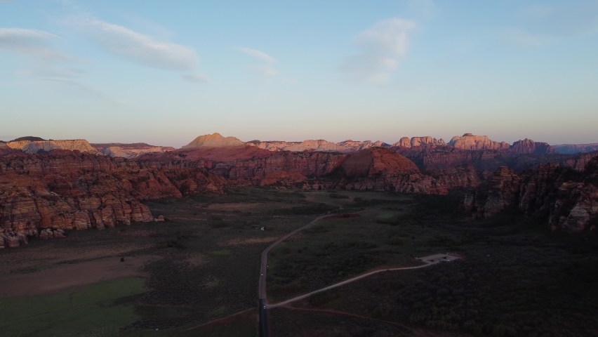 Aerial landscape view over snow canyon state park, utah.