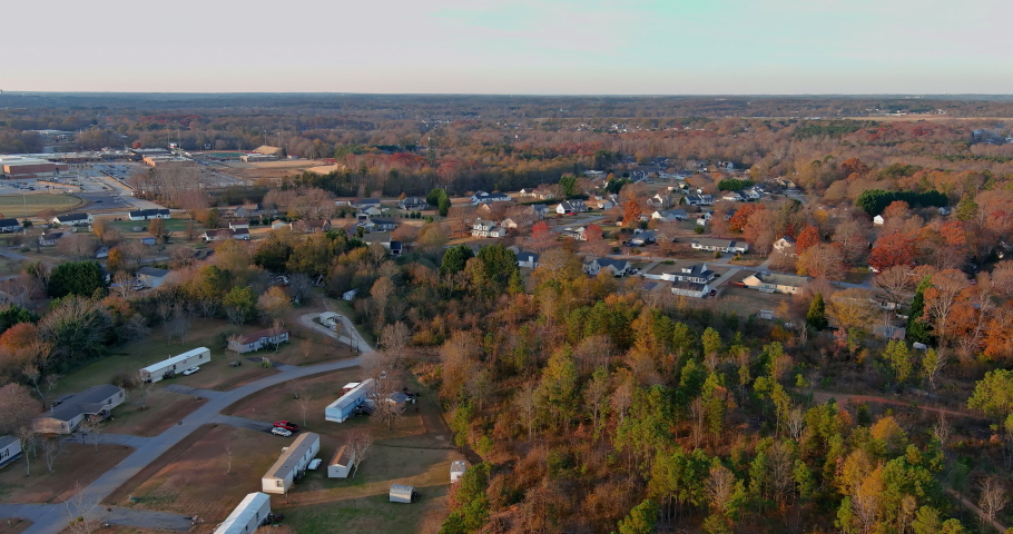 American small town in Boiling Spring South Carolina with autumn fall season residential street, single family houses neighborhood