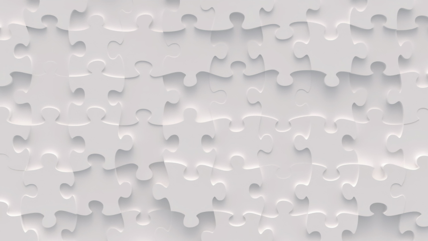 Jigsaw puzzle ivory motion background. Random moving mosaic, seamless loop animation