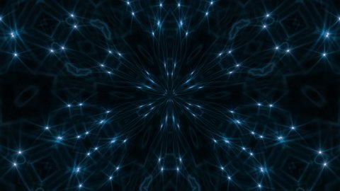 Cosmic chaos trippy animated background. Symmetric kaleidoscope backdrop from hypnotic laser rays. VJ style Flowing ornament footage. Seamless loop