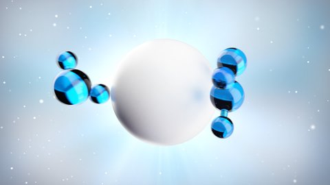 3D Animation skin care Vitamin Collagen. Atom molecules flying into Serum Cream Soft ball  Transparent Background.