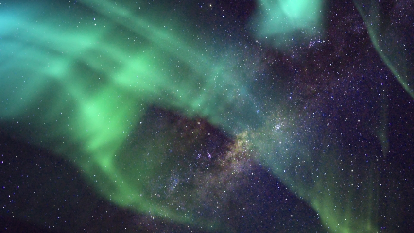 Milky way. Northern lights. Cosmos, twinkling stars, aurora. Time lapse background. Night sky. 59,94 fps | Shutterstock HD Video #1084193680