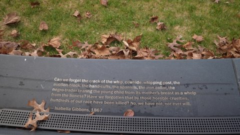 Charlottesville, VA, USA - 12 11 2021: Memorial to Enslaved Laborers on the University of Virginia, UVA campus in Charlottesville, VA.