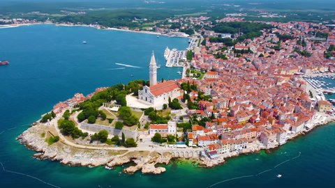Aerial video footage 4k view of Rovinj, Istria, Croatia