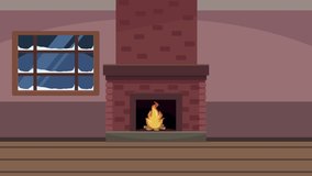 merry christmas animation with man in fireplace , 4k video animated