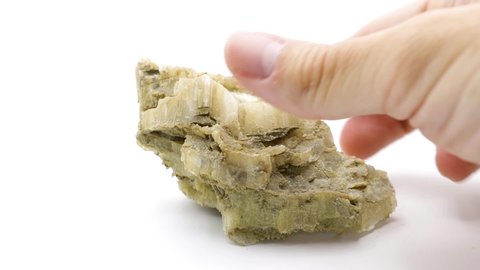White background video of white gypsum, mineral found in teruel, mineralogy