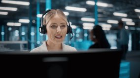 Call Center Office: Portrait of Friendly Caucasian Female Technical Customer Support Specialist Talking on a Headset, uses Computer. Client Experience Officer Helps Online via Video Conference - Powered by Shutterstock - Get 15% off with code: PIKWIZARD15
