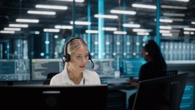 Call Center Office: Portrait of Friendly Caucasian Female Technical Customer Support Specialist Talking on a Headset, uses Computer. Client Experience Officer Helps Online via Video Conference - Powered by Shutterstock - Get 15% off with code: PIKWIZARD15