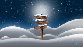 Wooden sign post at North Pole. Snow falling over the fields. Winter holidays. Merry Christmas and Happy new year  - Powered by Shutterstock - Get 15% off with code: PIKWIZARD15
