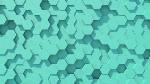 Looping hexagon background.Seamless wavy low polygonal 3D animation moving forward infinite.Beautiful geometrical Low poly hexagonal surfaces.Screensaver.Green