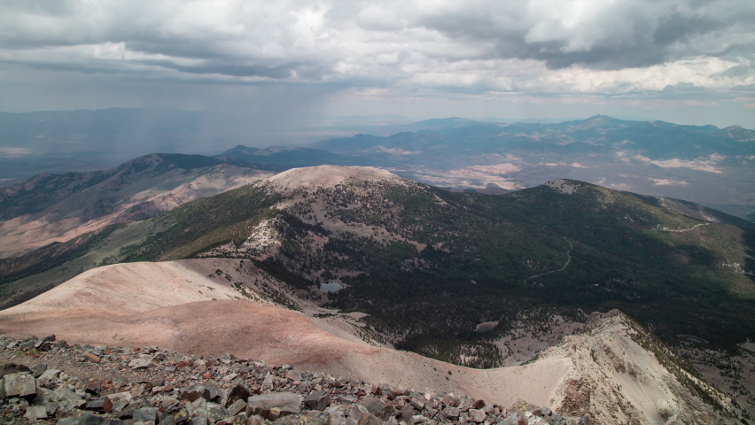 Time-lapse of rain clouds passing over Great Basin National Park as seen from the summit of Wheeler Peak facing north. Located near Baker, Nevada.