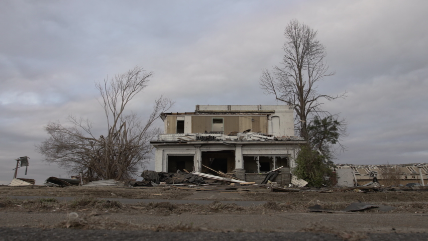 Mayfield Kentucky tornado damage and devastation from the town and neighborhood following the storm in 4K