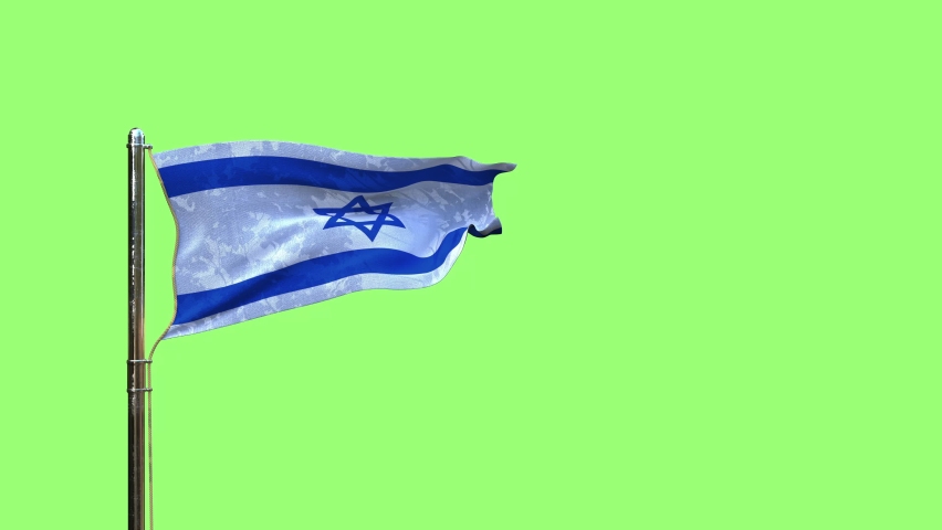waving flag of Israel for anthem day on chroma key screen, isolated