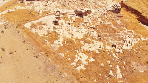 Aerial top fly over view Dara East Roman fortress city in Northern Mesopotamia. Mardin province,Turkey