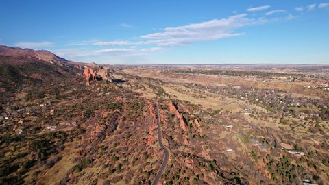Countryside Road Near Garden Of The Gods In Manitous Springs, Colorado. 4K Drone.