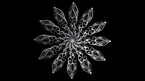 Mandala or Zendala with stippling animation. Incl ALPHA MATTE. Perfect 4K animated 3D model for TV show, intro, movie, catwalk stage design or symbols and sacred geometry related projects. 