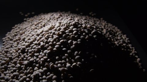 Raw lentils mountain with black background gyrating, rotation