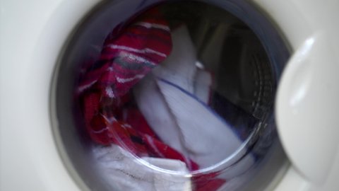 Washing Machine Spinning Laundry At Home, Cinematic Slow Motion