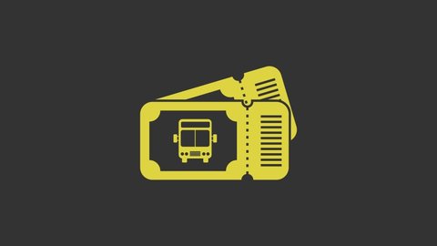 Yellow Bus ticket icon isolated on grey background. Public transport ticket. 4K Video motion graphic animation.