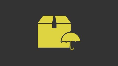 Yellow Delivery package with umbrella symbol icon isolated on grey background. Parcel cardboard box with umbrella sign. Logistic and delivery. 4K Video motion graphic animation.