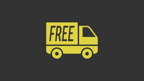 Yellow Free delivery service icon isolated on grey background. Free shipping. 24 hour and fast delivery. 4K Video motion graphic animation.