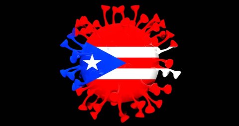 Flag of Puerto Rico on Seamless looping 3D animation of the covid-19 Corona Virus 4K UHD 60FPS