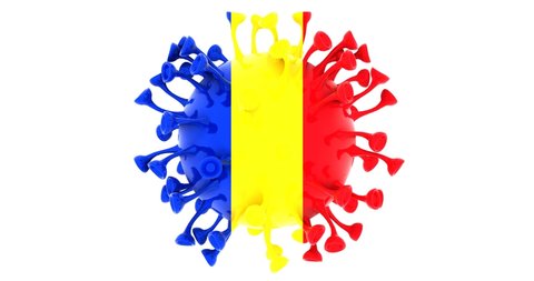 Flag of Romania on Seamless looping 3D animation of the covid-19 Corona Virus 4K UHD 60FPS