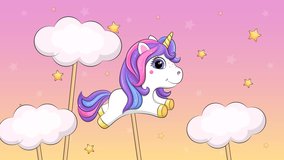 Unicorn in the sky. Cute cartoon looped animal animation. Pink background. - Powered by Shutterstock - Get 15% off with code: PIKWIZARD15