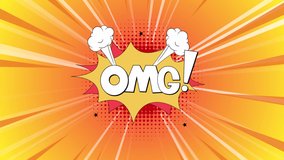 Animated comic pattern. omg text. Pop art Vintage background. orange and yellow rays halftone texture with dots. Cartoon splash effect. Retro wallpaper comics book style. superhero text, speech bubble - Powered by Shutterstock - Get 15% off with code: PIKWIZARD15