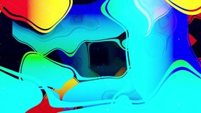 Motion graphic abstract colorful looped bg modern art, fly in art space, multilayer structure with pattern, glow particles and lines. Ornamental texture rainbow gradient color. Motion design vj loop.