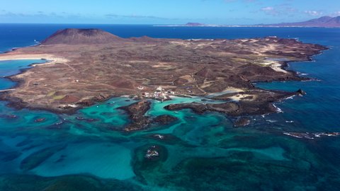 Aerial view of Isla de Lobos Island in Fuerteventura, Canary Island, Spain