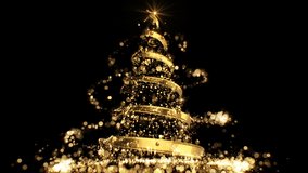 Glowing Gold Christmas tree 3d animation with light and particles. Golden particle trail forming a Christmas tree, 4k - Powered by Shutterstock - Get 15% off with code: PIKWIZARD15
