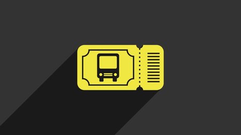 Yellow Bus ticket icon isolated on grey background. Public transport ticket. 4K Video motion graphic animation.