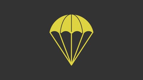 Yellow Parachute icon isolated on grey background. 4K Video motion graphic animation.