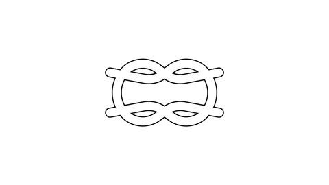 Black line Nautical rope knots icon isolated on white background. Rope tied in a knot. 4K Video motion graphic animation.