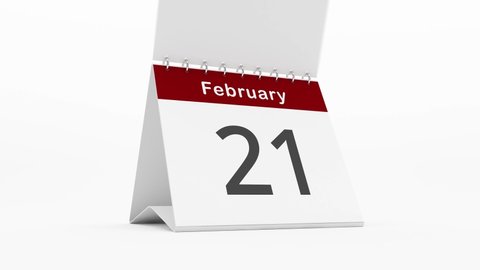 February calendar common year (non-leap). Flipping pages of the days for the entire month of February