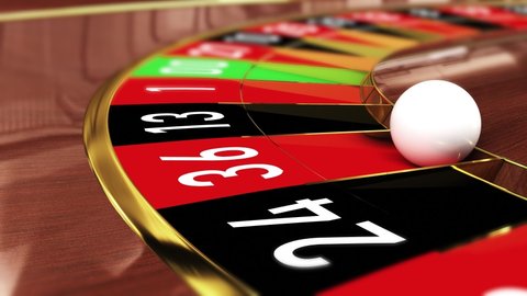 Casino Roulette wheel - Lucky number 36 red (thirty six red). 4k 3D realistic animation of a casino roulette wheel with the ball landing on lucky number 36 red