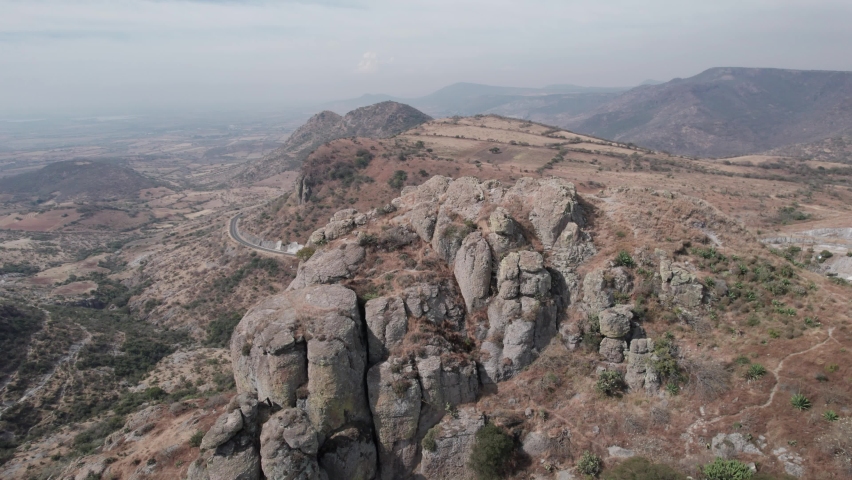 Aerial view in orbit of the rock in Guanajuato
