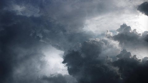 POV thunderstorm with cumulonimbus dark cloudsing in the sky.