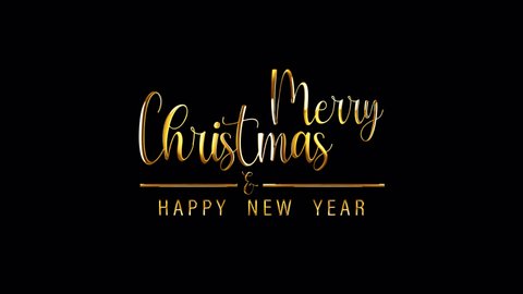 Merry Christmas and Happy New Year golden handwriting text with light effect. 4K seamless loop. Gold words on a transparent background with an alpha channel quicktime prores 444 for overlay.
