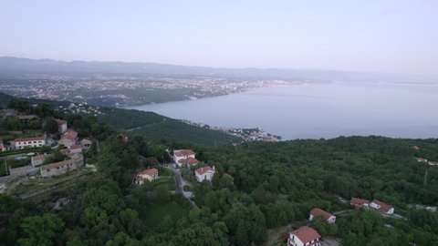 Aerial view of Opatija with Kvarner Bay and Rijeka in background