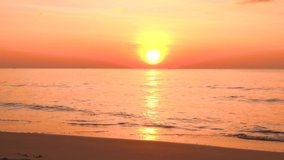 Sunset dawn ocean. Big sunset over sea. Landscape sun orange colour. 2022 Color Trends Pacific Pink. Video 4k footage 