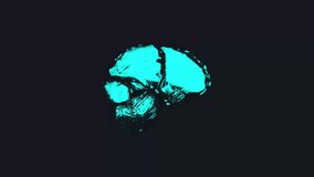 X-ray of the human brain. Video lighting of the brain. The brain rotates around an axis.