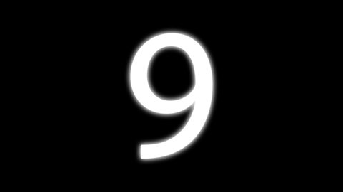 Figure 9, number nine, math sign appearing self drawing animation. Luma matte, 2D element. Glowing white on bkack background.