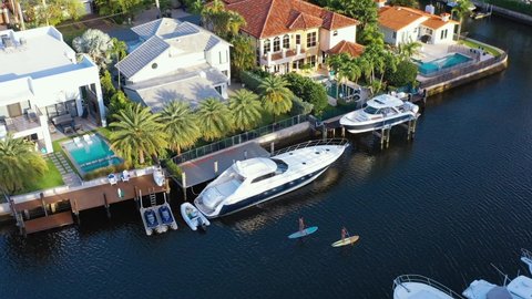 Aerial drone view of Ft Lauderdale Florida Millionaire's Row canals