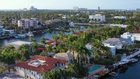 Aerial drone view of Ft Lauderdale Florida Millionaire's Row canals