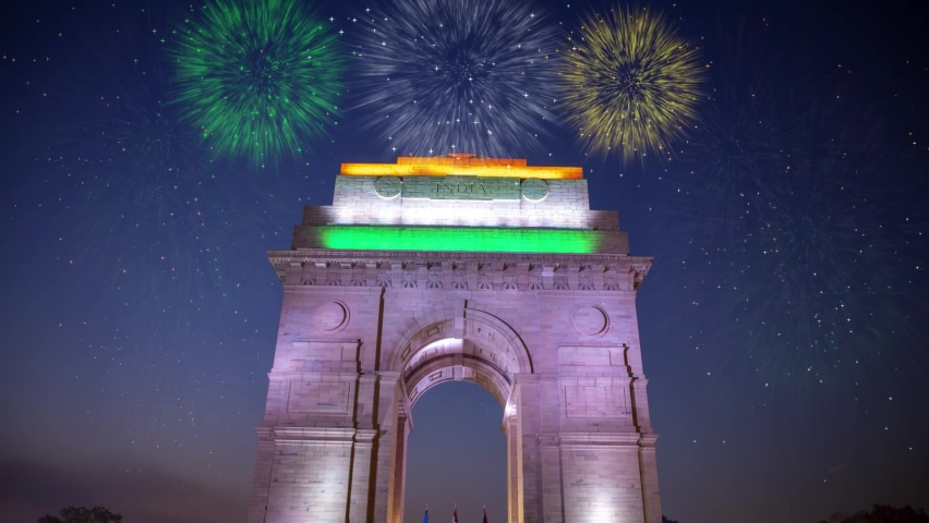 Indian Celebrations - India Gate with fireworks in the Capital City of India - New Delhi | Shutterstock HD Video #1084374826