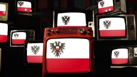 Flag of Lübeck, Germany, and Vintage Televisions.