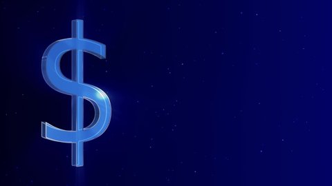 3d dollor sign on blue background,loop animation,shinny and glowing particles,economy and money concept background