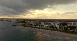 Aerial video sunset over Boca Raton inlet 4k